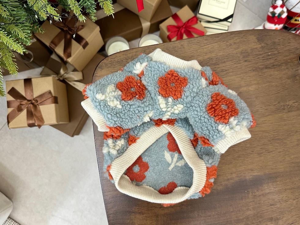 Fluffy Floral Fleece Top, XS-2XL, Small Dog Clothes, Cozy Fleece Dog Vest, Dog Knit, NKPUP - NKpup