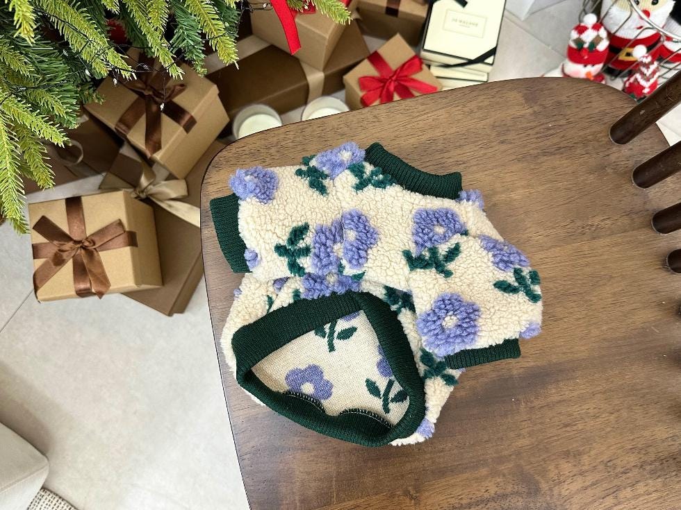 Fluffy Floral Fleece Top, XS-2XL, Small Dog Clothes, Cozy Fleece Dog Vest, Dog Knit, NKPUP - NKpup