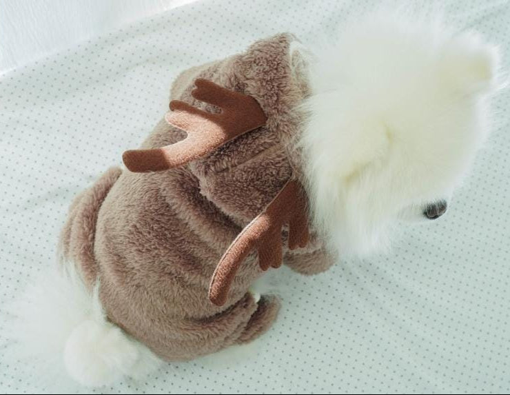 NKpup brown reindeer fleece dog overall with decorative antler details
