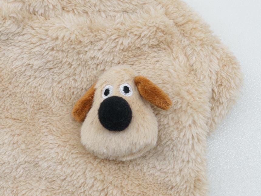Plush puppy fleece dog sweater with a cute stuffed dog face detail in cream color