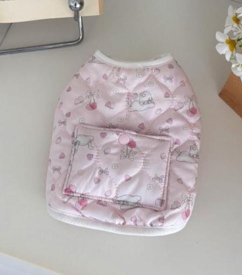 NKpup pink quilted bunny pocket padded dog vest with cherry pattern