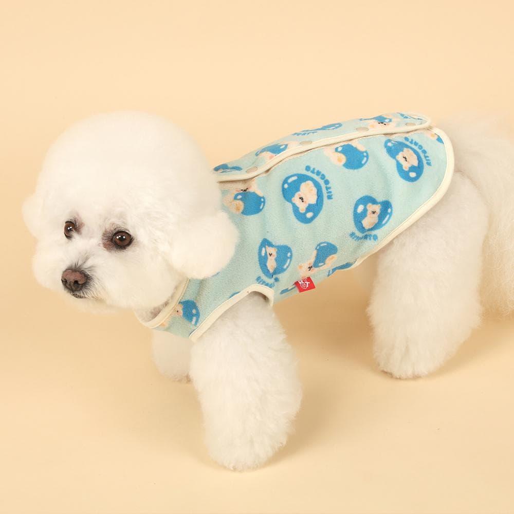 Light blue microfiber dog vest with a cute bear pattern by NKpup