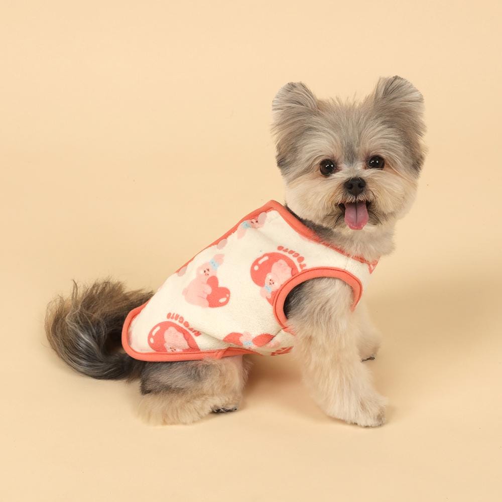 White and peach microfiber dog vest with a cute pattern