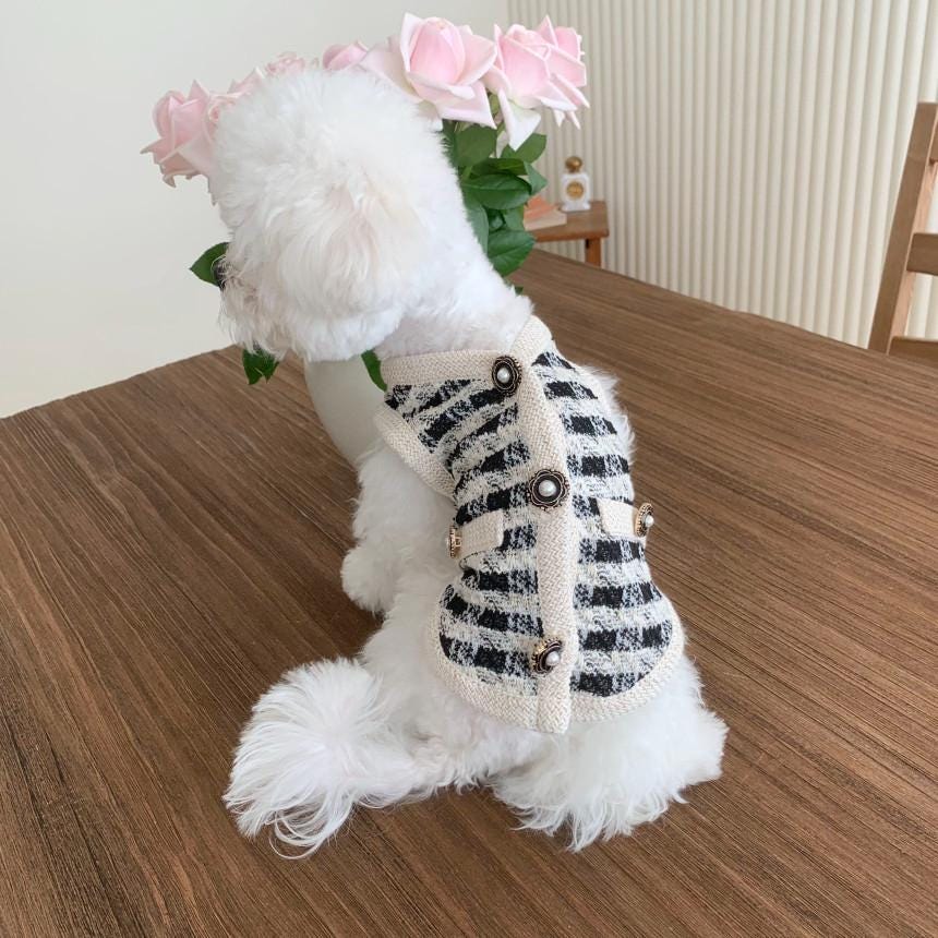 Chic Tweed Button Vest, S-XL, Pet Outer, Dog Cardigan, Small Dog Jacket, Small Dog Sweater, Dog Outfit, NKPUP - NKpup