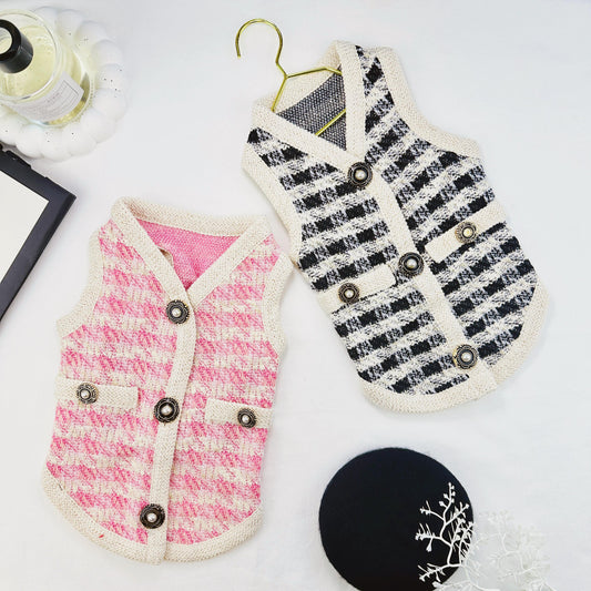 Chic Tweed Button Vest, S-XL, Pet Outer, Dog Cardigan, Small Dog Jacket, Small Dog Sweater, Dog Outfit, NKPUP - NKpup
