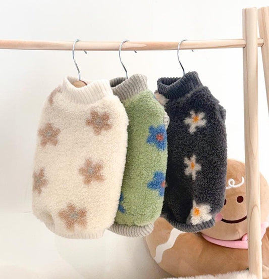Fluffy Floral Knit Sweater, S-2XL, Small Dog Clothes, Cozy Dog Top, Dog Knit, NKPUP - NKpup