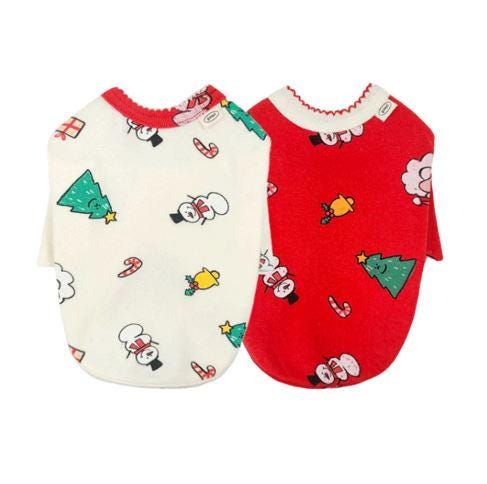 NKpup Christmas Santa dog shirts in white and red with festive holiday patterns.