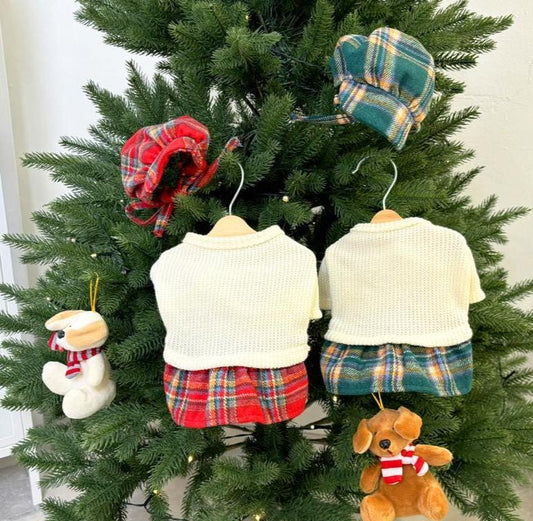 Holiday Plaid Sweater Set, S-2XL, Dog Holidays Dress, Christmas Costume Dog, Dog Luxury Outfit, Dog Tutu, NKPUP - NKpup