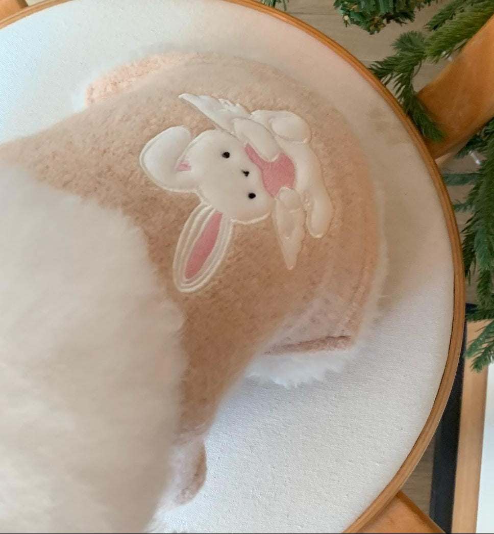 NKpup Angel Bunny Knit Dog Sweater in light pink with a white bunny patch