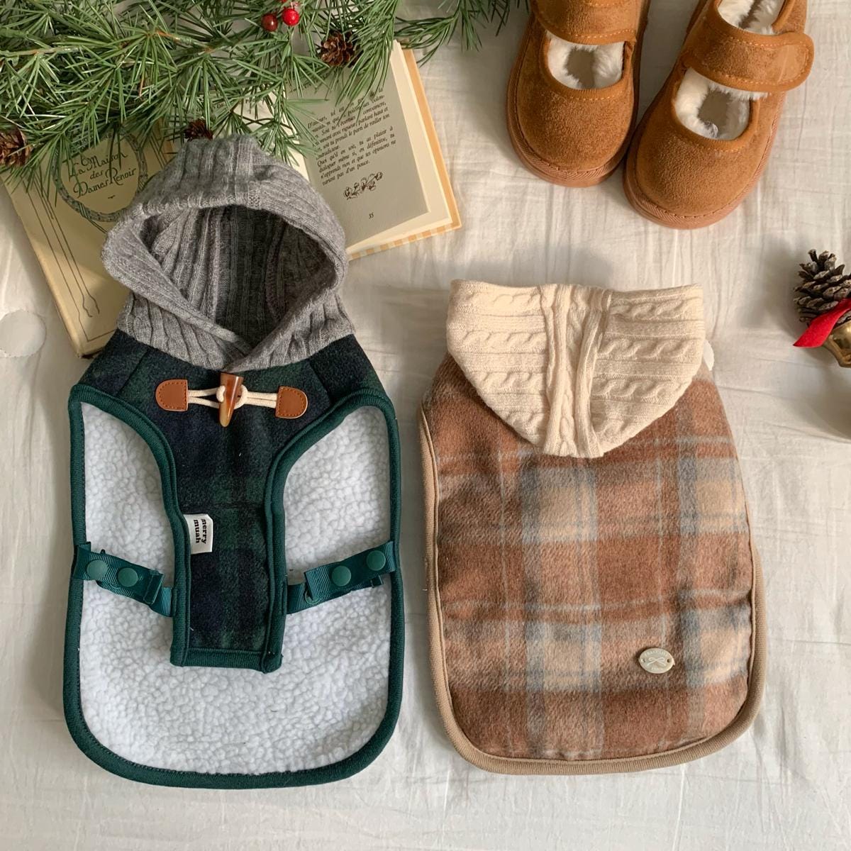 Hooded Plaid Fleece Vest, S-2XL, Winter Jacket, Pet Clothing, Dog Jacket, Dog Fashion, Dog Apparel, Pet Clothing - NKpup