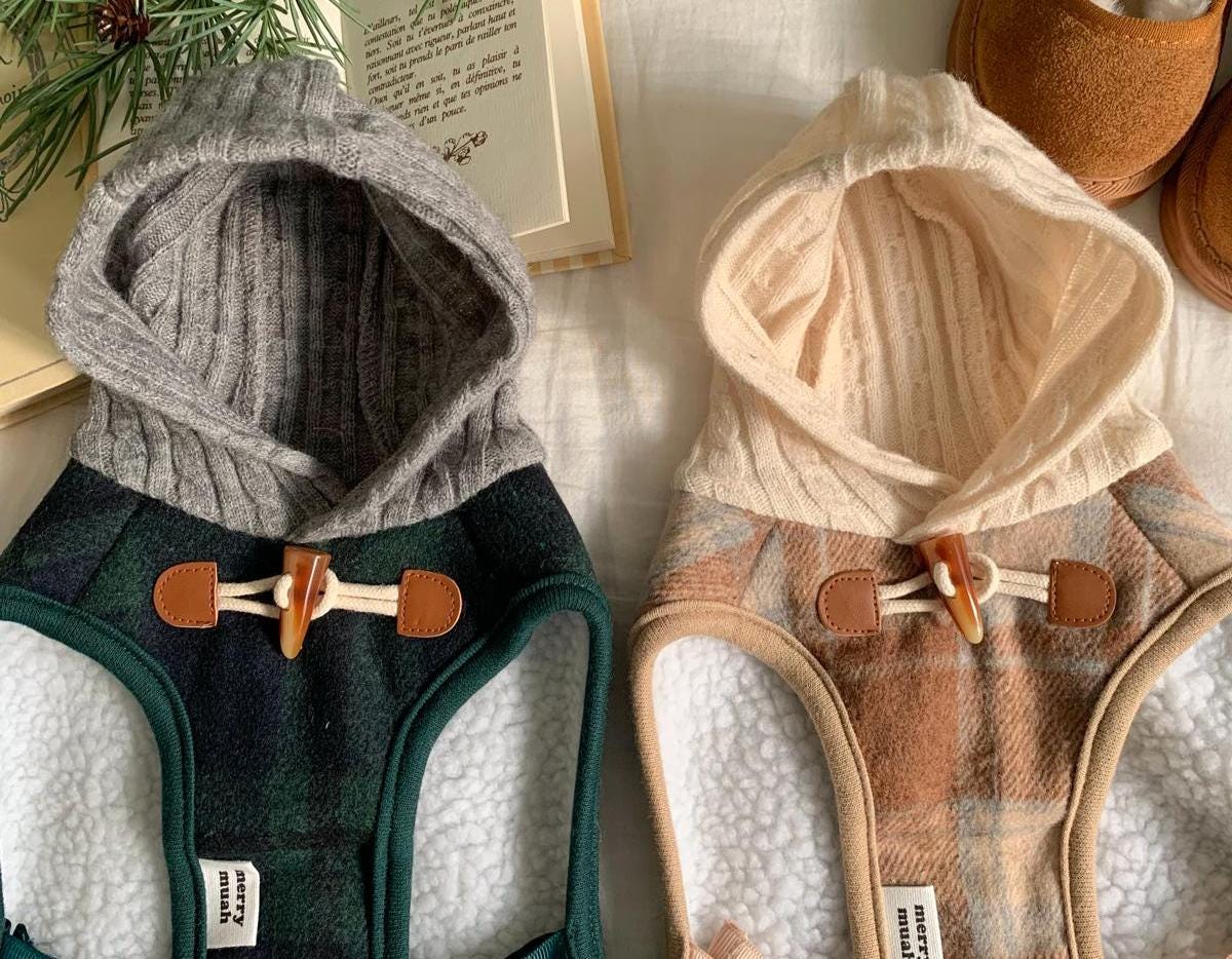 Hooded Plaid Fleece Vest, S-2XL, Winter Jacket, Pet Clothing, Dog Jacket, Dog Fashion, Dog Apparel, Pet Clothing - NKpup
