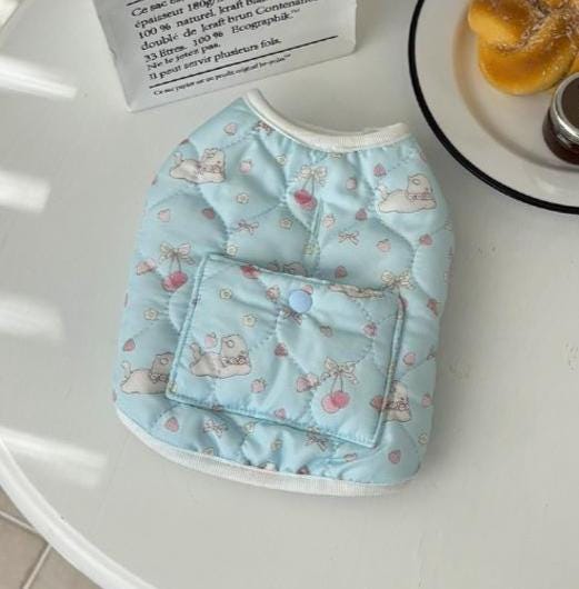 NKpup light blue Bunny Pocket Padded Dog Vest with cherry pattern