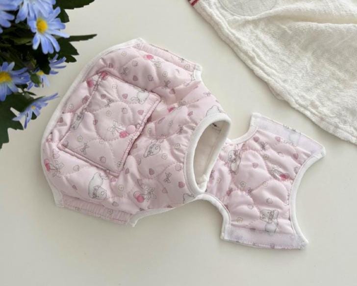 NKpup Bunny Pocket Padded Dog Vest in light pink with quilted bunny pattern