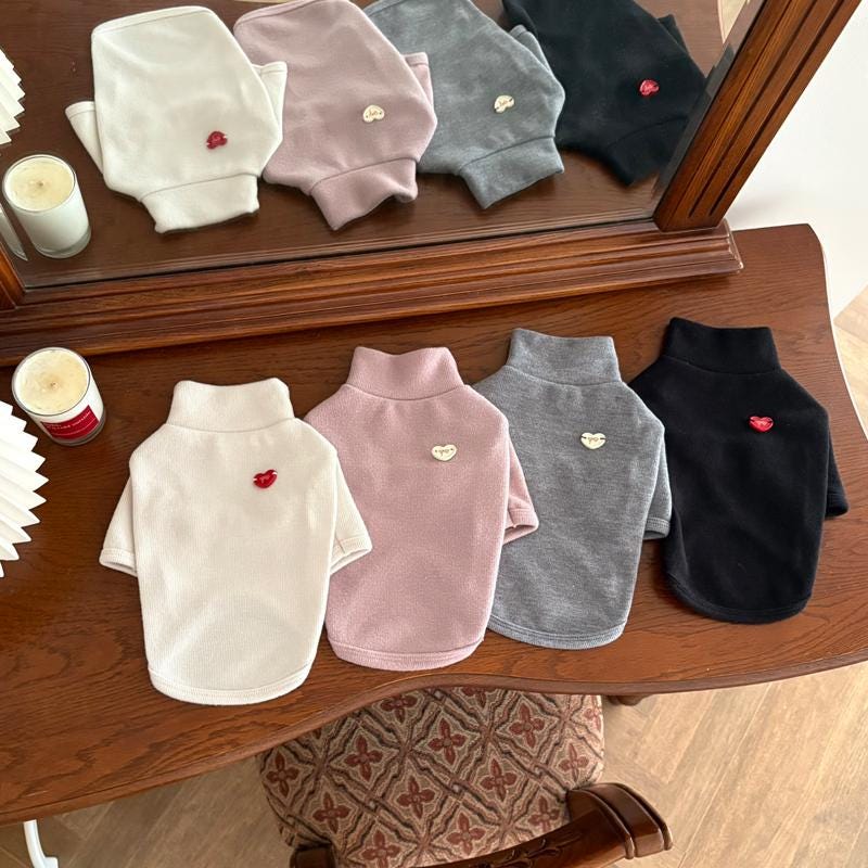 Heart Mock Neck Tee, S-2XL, Small Dog Clothes, Ultra Lightweight Dog Top, Dog Top, Dog Knit, NKPUP - NKpup