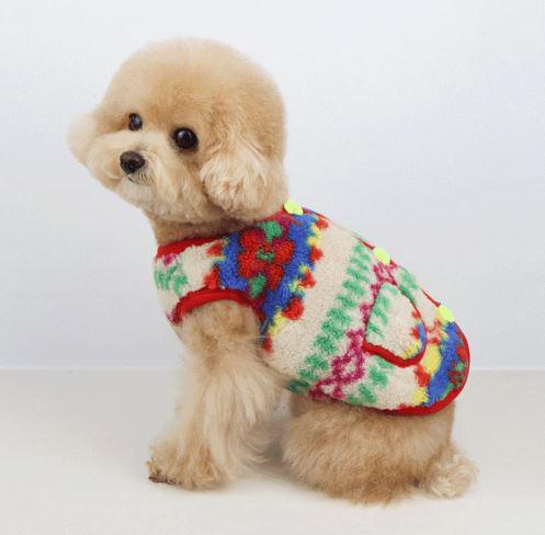 NKpup retro pattern fleece dog vest with colorful geometric designs