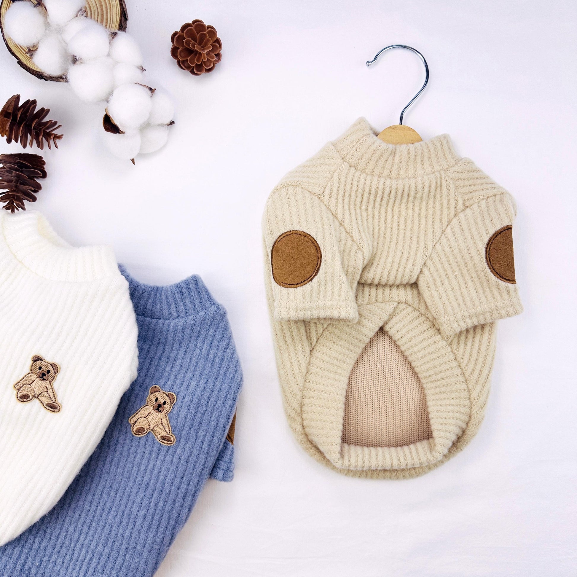 Teddy Patch Ribbed Knit Sweater, S-XL, Small Dog Clothes, Winter Dog Top, Dog Knit, NKPUP - NKpup