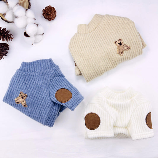 Teddy Patch Ribbed Knit Sweater, S-XL, Small Dog Clothes, Winter Dog Top, Dog Knit, NKPUP - NKpup