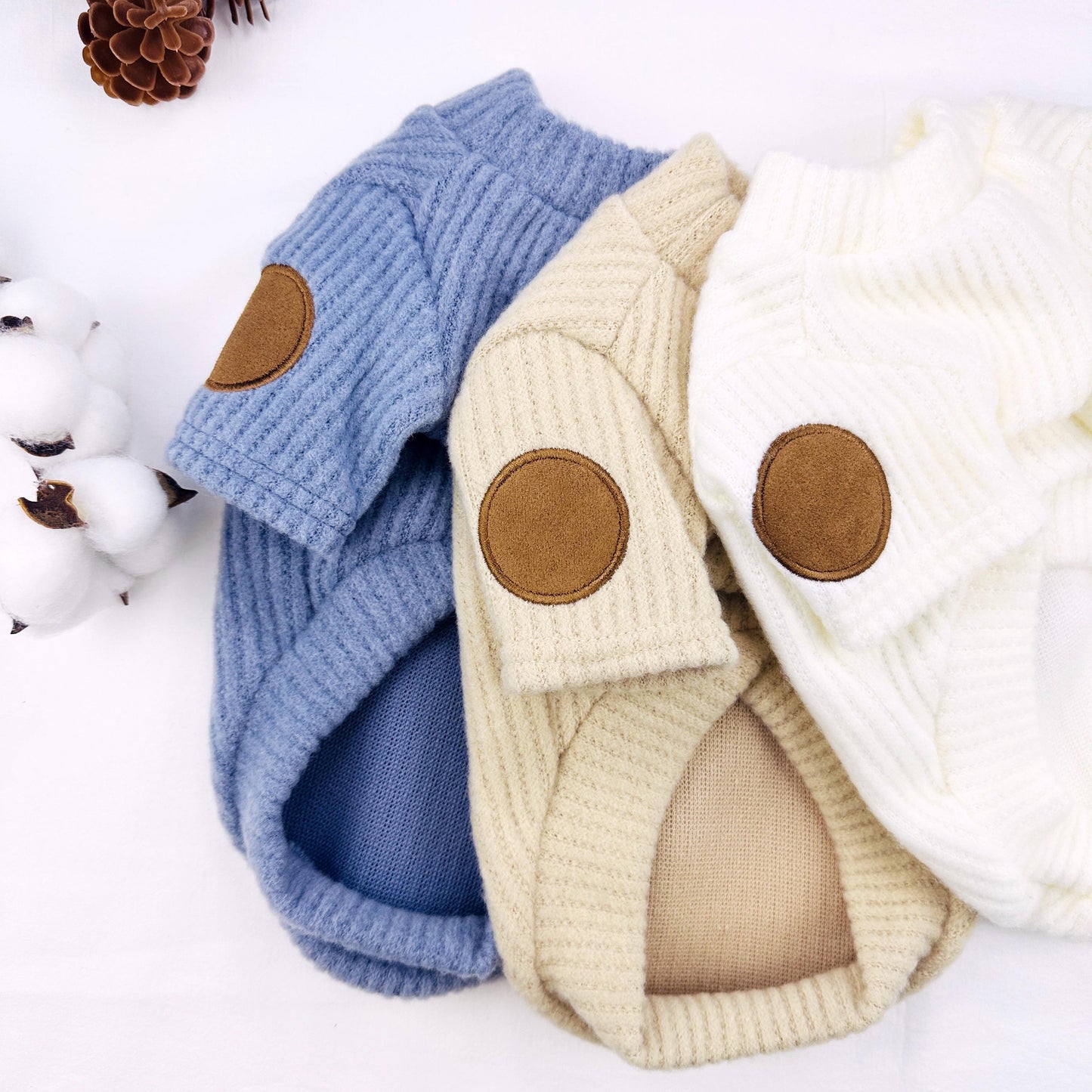 Teddy Patch Ribbed Knit Sweater, S-XL, Small Dog Clothes, Winter Dog Top, Dog Knit, NKPUP - NKpup