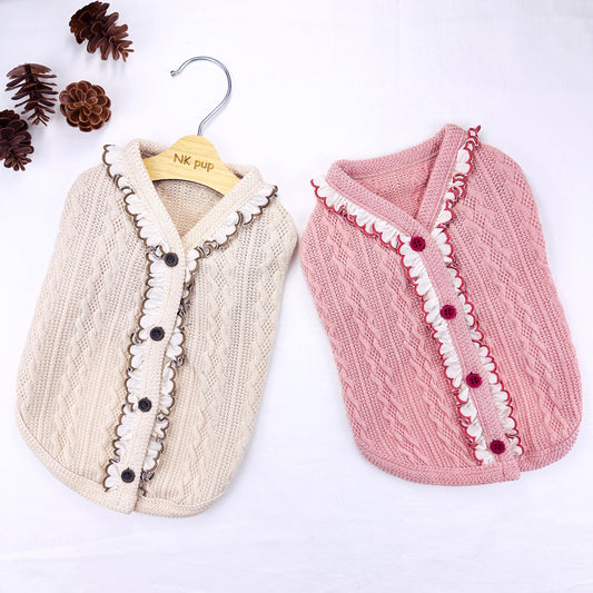 Ruffle Knit Cardigan, S-XL, Pet Clothing, Dog-Vest, Dog Jacket, Dog Fashion, Dog Apparel - NKpup