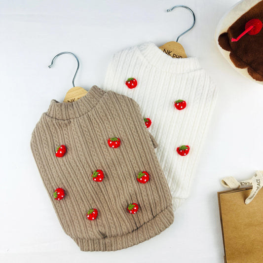 Strawberry Ribbed Knit Sweater, S-XL, Small Dog Clothes Pet Sweater, Winter Dog Top, Dog Knit, NKPUP - NKpup