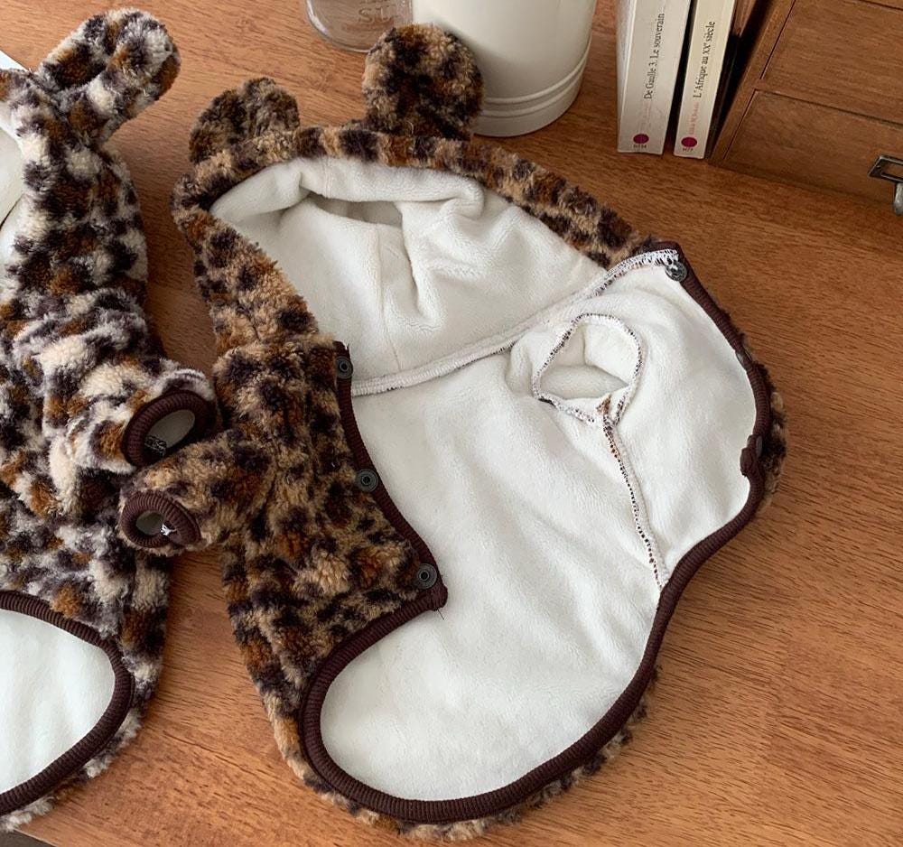 Fuzzy Leopard Bear Hoodie, S-2XL, Small Dog Clothes, Dog Winter Cozy Outfit, Dog Sweater, Gift for Furry Friends, NKPUP - NKpup