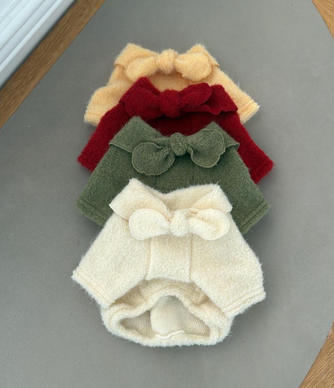 Fluffy Bow Top, S-2XL, Small Dog Clothes, Pet Sweater, Winter Dog Top, Dog Knit, NKPUP - NKpup