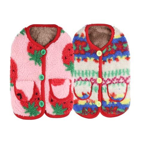 NKpup retro pattern fleece dog vests in pink strawberry and multi-color patterned designs