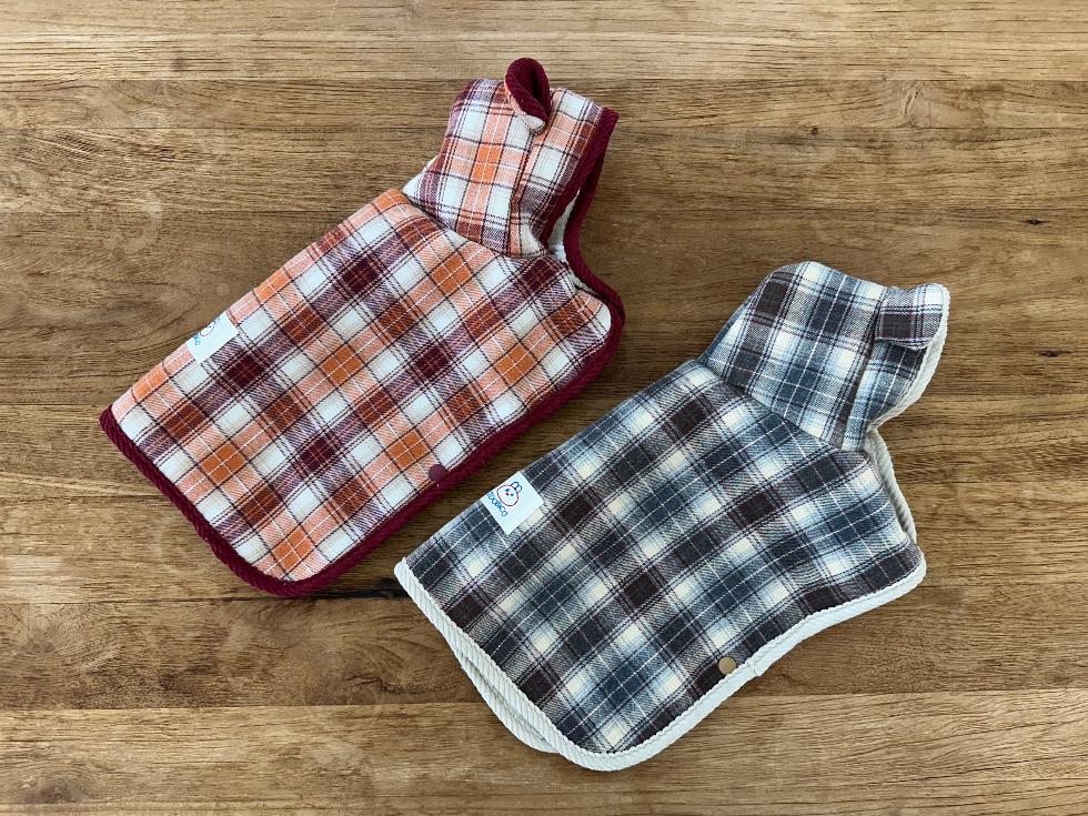 NKpup Plaid Cape Dog Vests in orange and blue checkered patterns