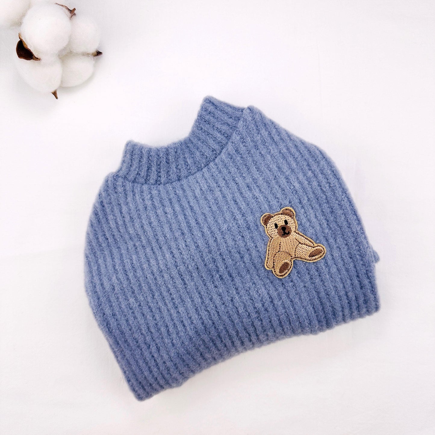 Teddy Patch Ribbed Knit Sweater, S-XL, Small Dog Clothes, Winter Dog Top, Dog Knit, NKPUP - NKpup