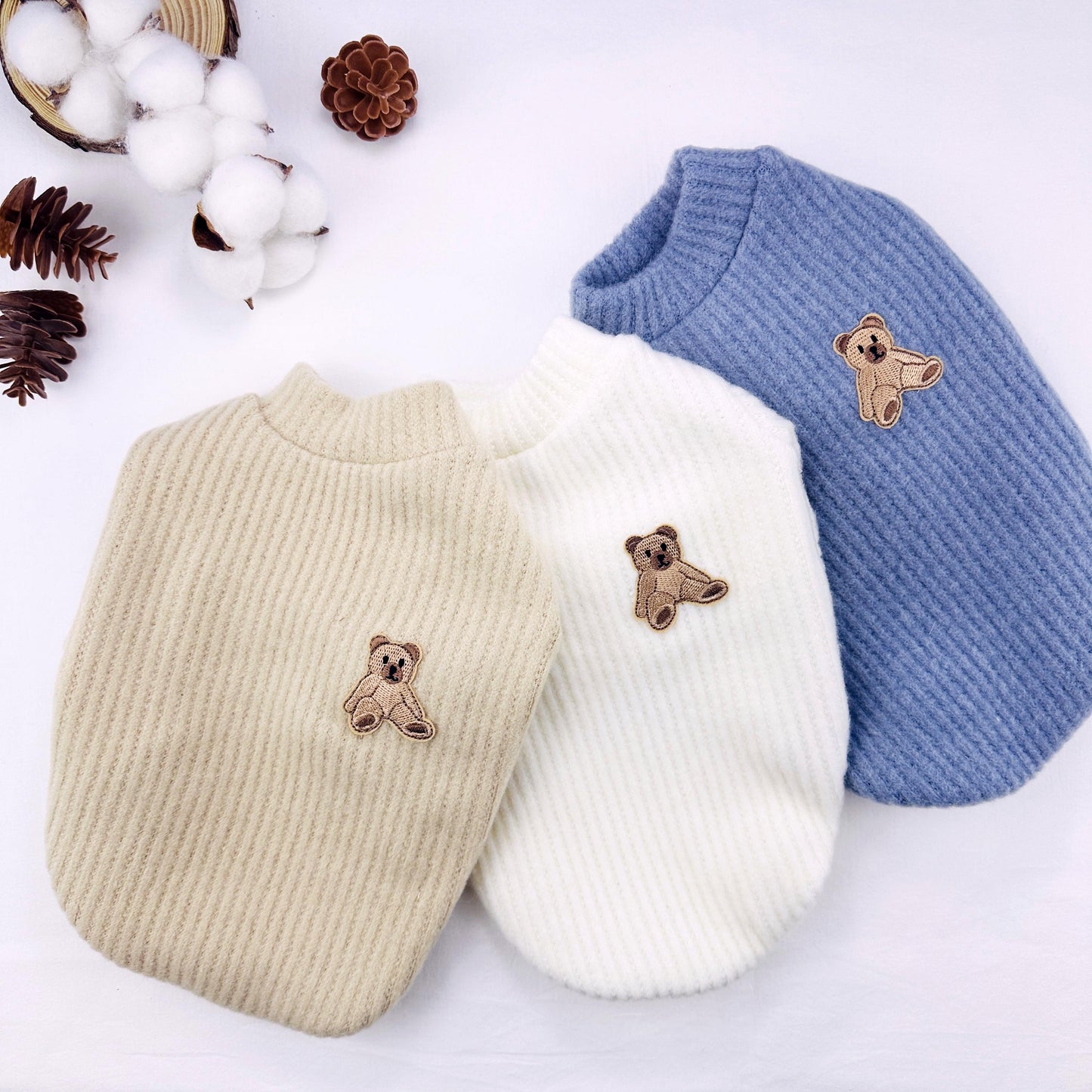 Teddy Patch Ribbed Knit Sweater, S-XL, Small Dog Clothes, Winter Dog Top, Dog Knit, NKPUP - NKpup