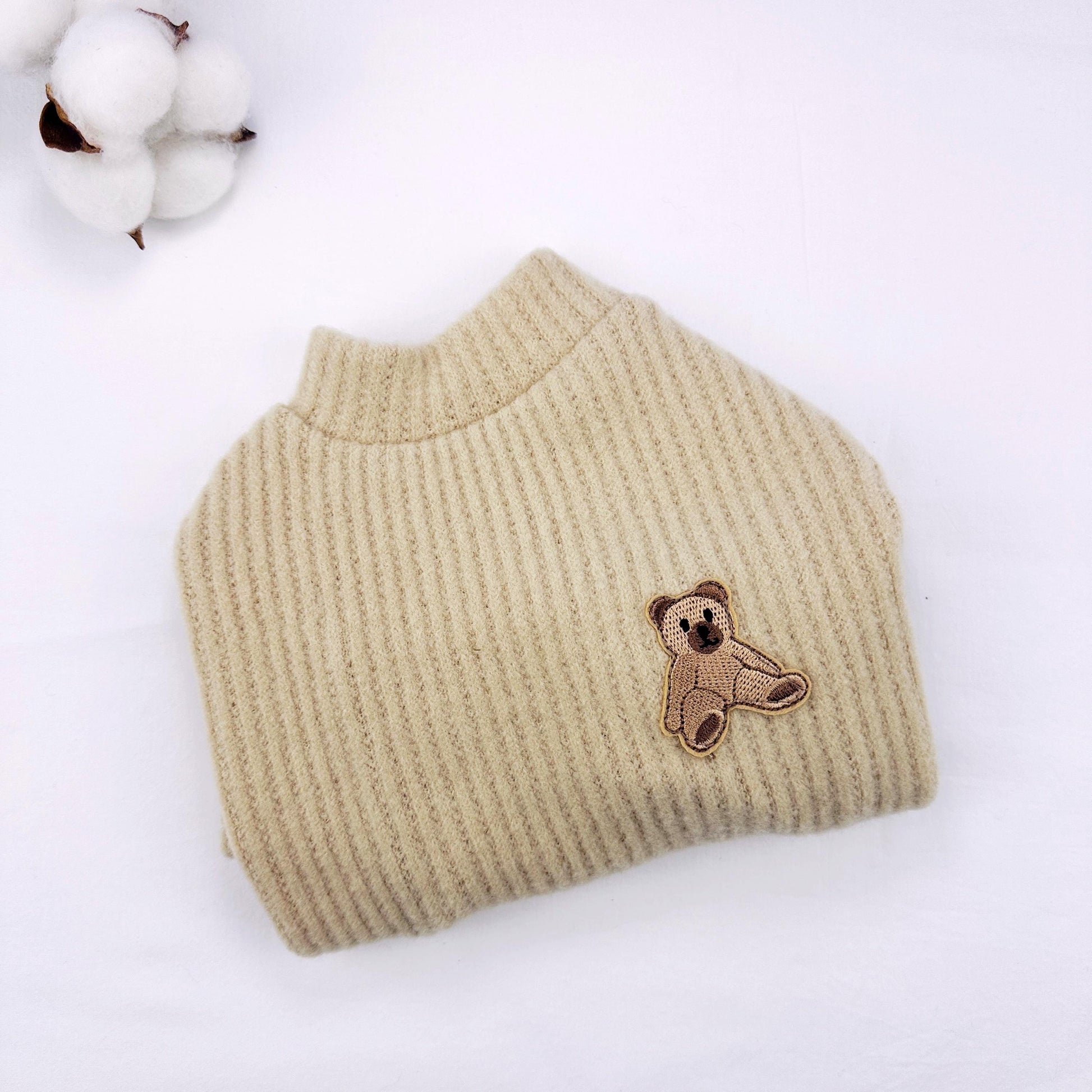 Teddy Patch Ribbed Knit Sweater, S-XL, Small Dog Clothes, Winter Dog Top, Dog Knit, NKPUP - NKpup