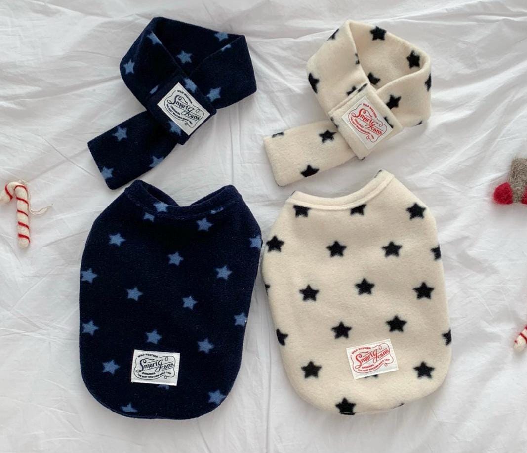 Star Fleece Top & Muffler Set, S-2XL, Pet Clothes, Dog Luxury Dress, Small Dog Dress, Dog Outfit, NKPUP - NKpup