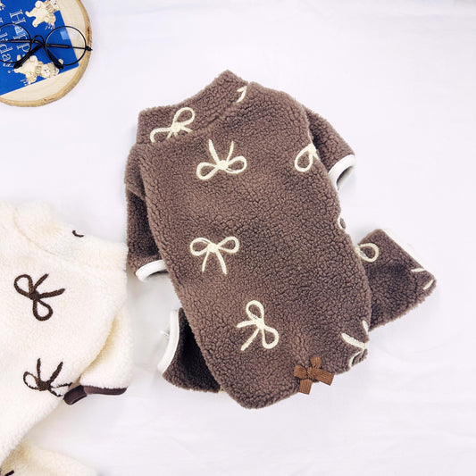 Bow Fleece Overall, S-2XL, Pet Pants, Dog Jumpsuit, Pet Clothing, Dog Coat, Dog Winter Top, Dog Fashion, Dog Apparel, Pet Clothing - NKpup