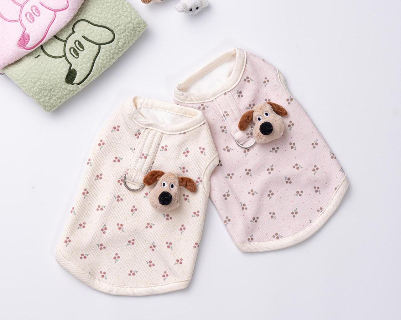 Floral Ribbed Top with Puppy Brooch, S-XL, Small Pet Clothes, Dog Vest, Dog Outfit, Dog Jacket, Dog Fashion, NKPUP - NKpup