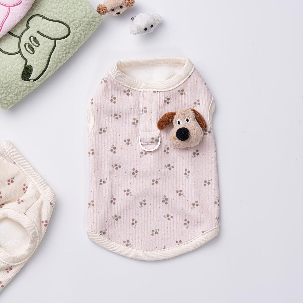 Floral Ribbed Top with Puppy Brooch, S-XL, Small Pet Clothes, Dog Vest, Dog Outfit, Dog Jacket, Dog Fashion, NKPUP - NKpup