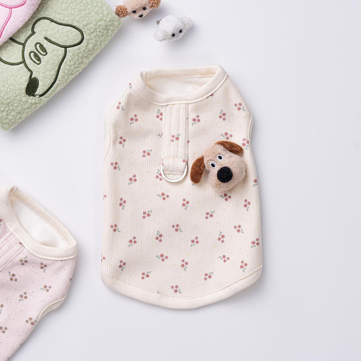 Floral Ribbed Top with Puppy Brooch, S-XL, Small Pet Clothes, Dog Vest, Dog Outfit, Dog Jacket, Dog Fashion, NKPUP - NKpup