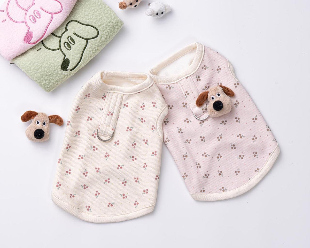 Floral Ribbed Top with Puppy Brooch, S-XL, Small Pet Clothes, Dog Vest, Dog Outfit, Dog Jacket, Dog Fashion, NKPUP - NKpup
