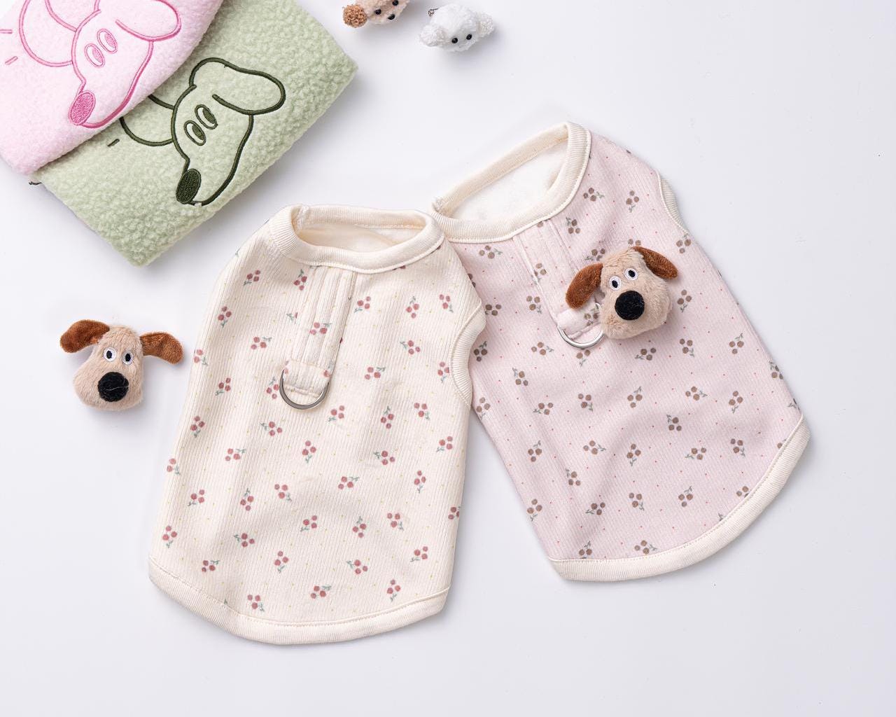 Floral Ribbed Top with Puppy Brooch, S-XL, Small Pet Clothes, Dog Vest, Dog Outfit, Dog Jacket, Dog Fashion, NKPUP - NKpup