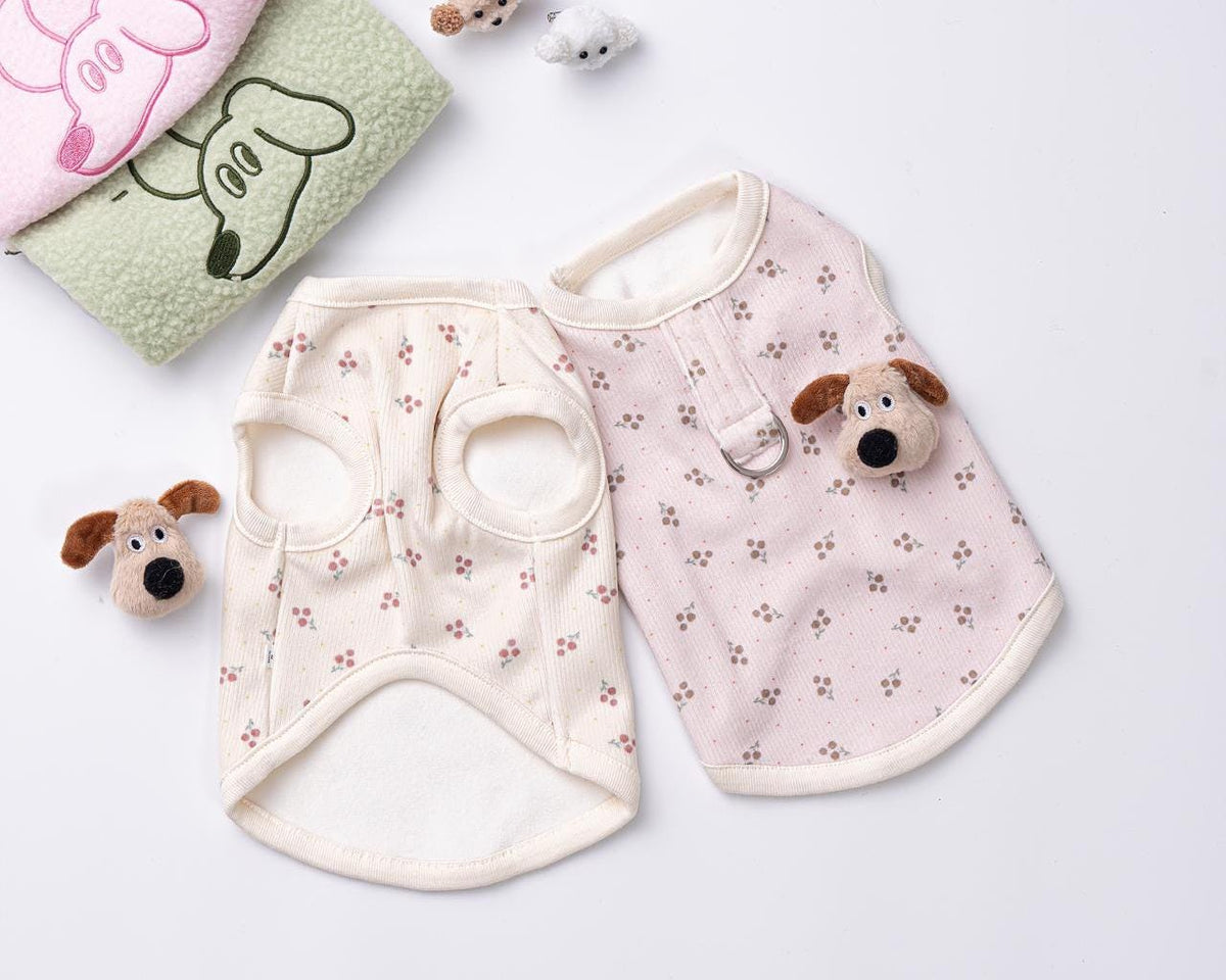 Floral Ribbed Top with Puppy Brooch, S-XL, Small Pet Clothes, Dog Vest, Dog Outfit, Dog Jacket, Dog Fashion, NKPUP - NKpup