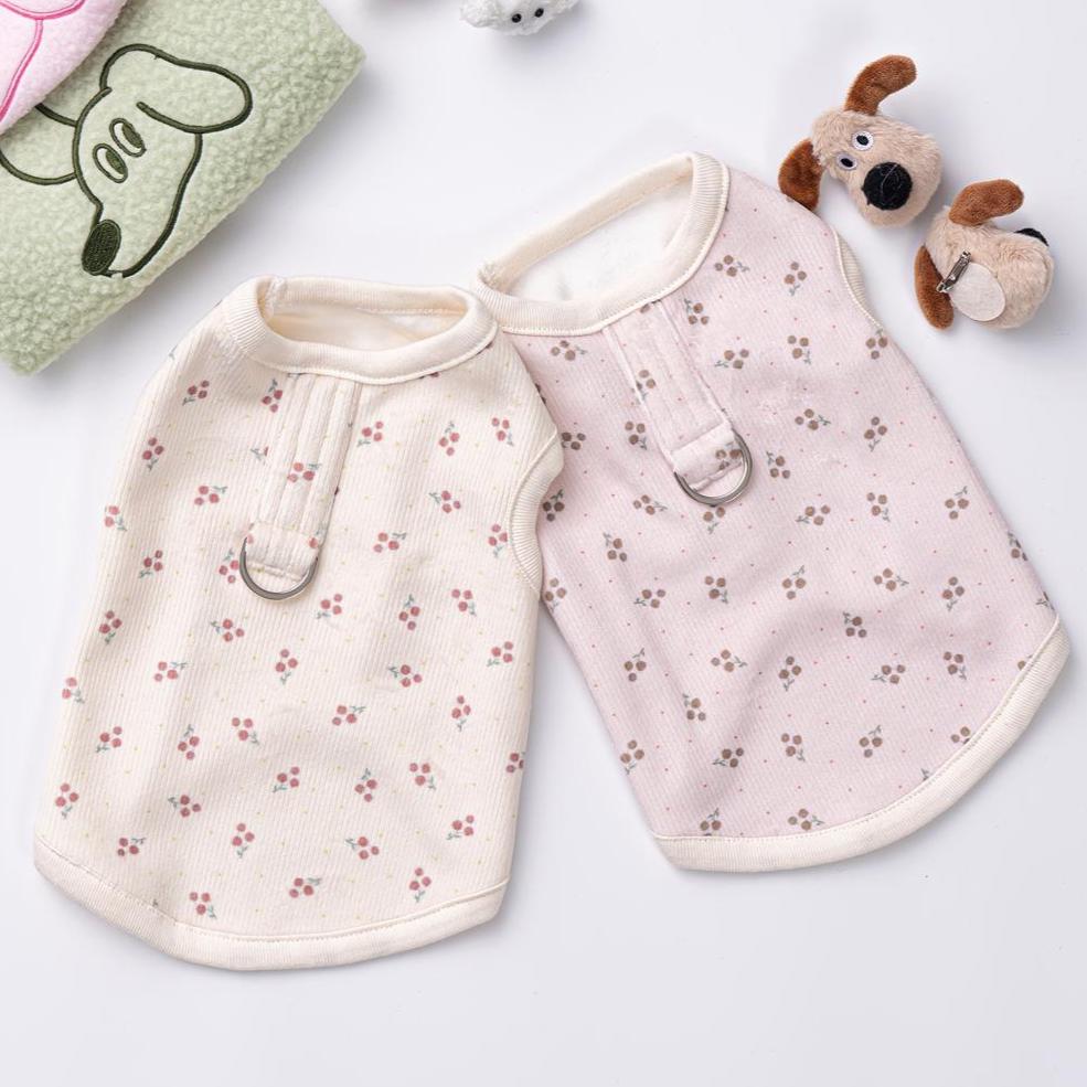 Floral Ribbed Top with Puppy Brooch, S-XL, Small Pet Clothes, Dog Vest, Dog Outfit, Dog Jacket, Dog Fashion, NKPUP - NKpup