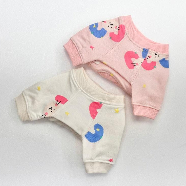 NKpup Star Bunny Cozy Sweatshirts for dogs in pink and white with bunny and star patterns