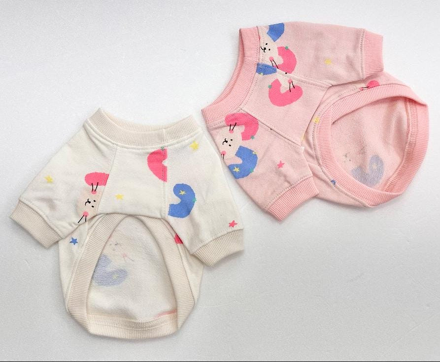 NKpup Star Bunny Cozy Sweatshirts for dogs in white and pink with bunny and star patterns