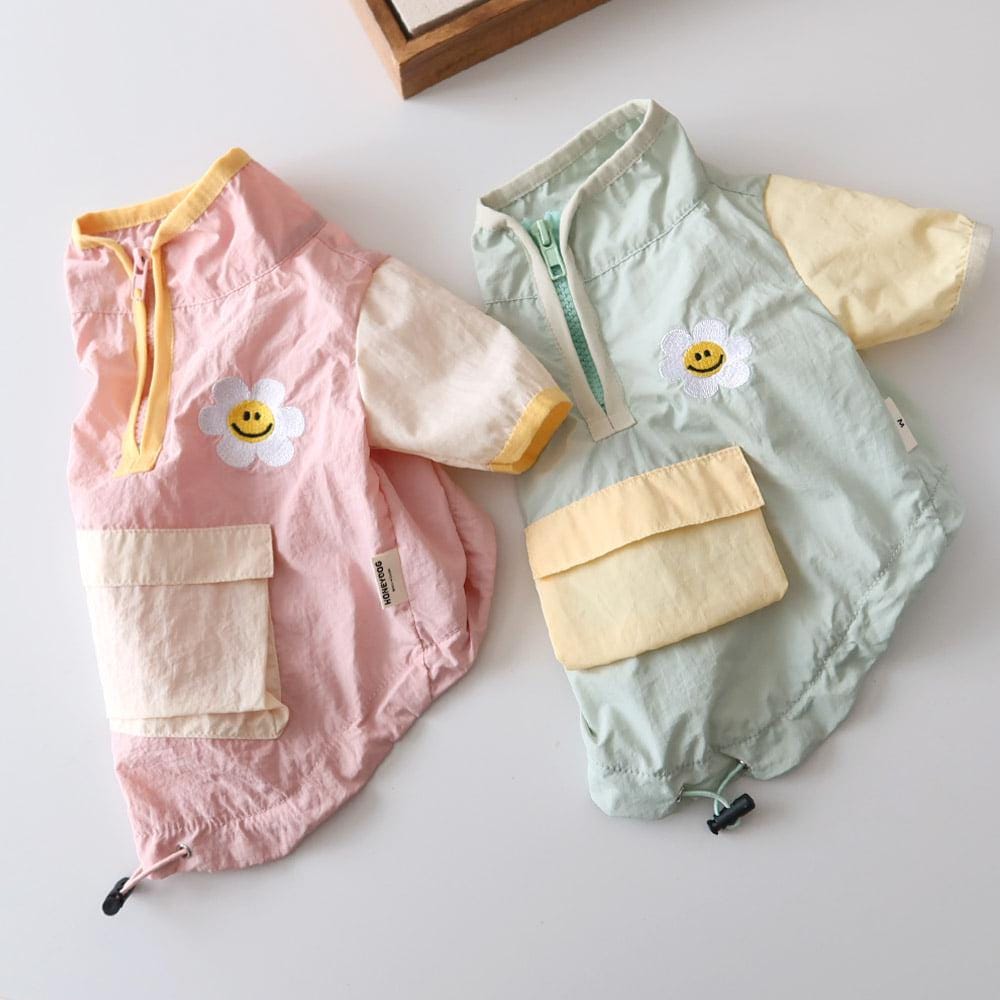 Smiley Daisy Half Zip-up Jacket, S-XL, Small Dog Top, Dog T-shirts, Dog Knit, Dog Clothes - NKpup