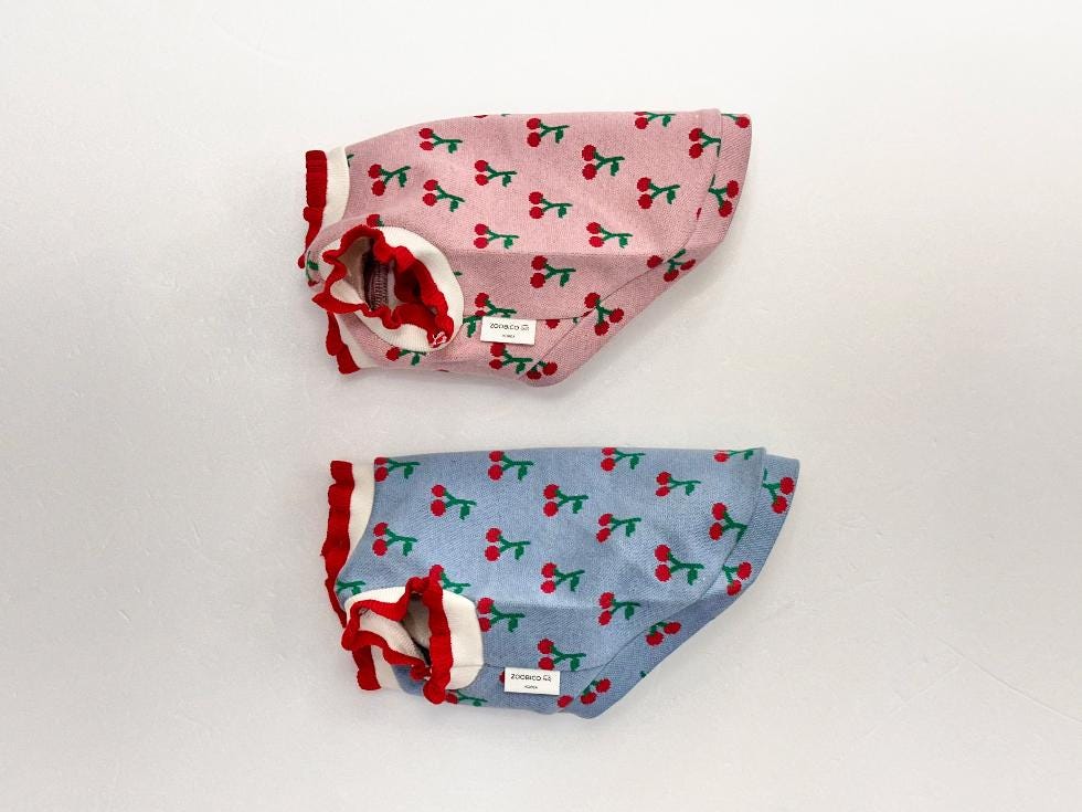 Cherry Knit Frill Tank Top, XS-2XL, Pet Clothing, Dog-Vest, Dog Jacket, Dog Fashion, Dog Apparel, Pet Clothing - NKpup