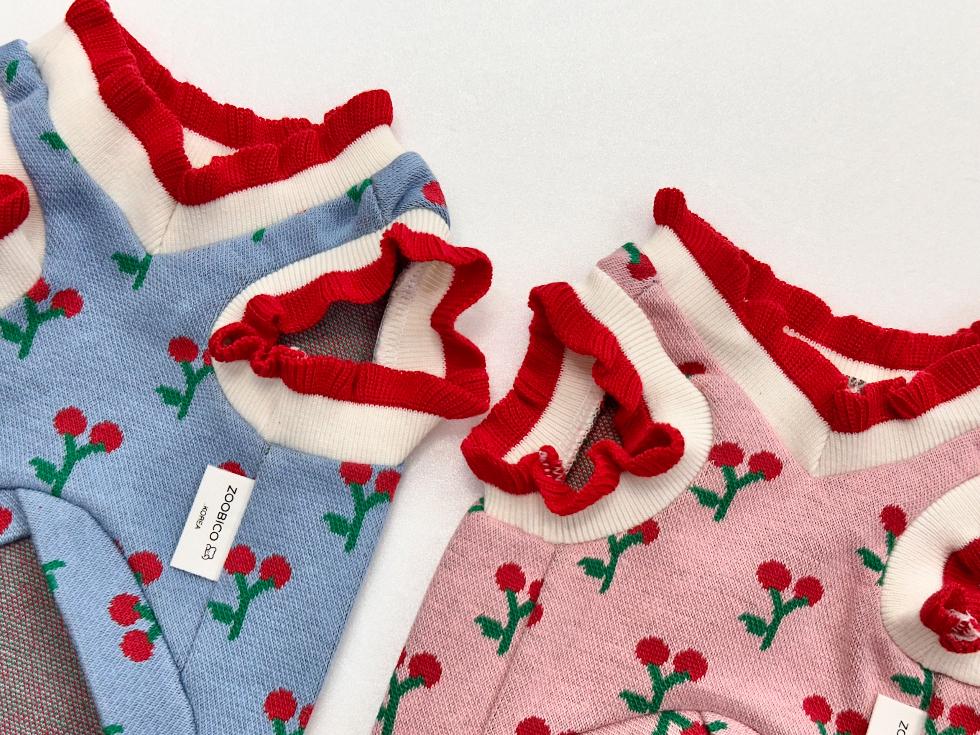 Cherry Knit Frill Tank Top, XS-2XL, Pet Clothing, Dog-Vest, Dog Jacket, Dog Fashion, Dog Apparel, Pet Clothing - NKpup