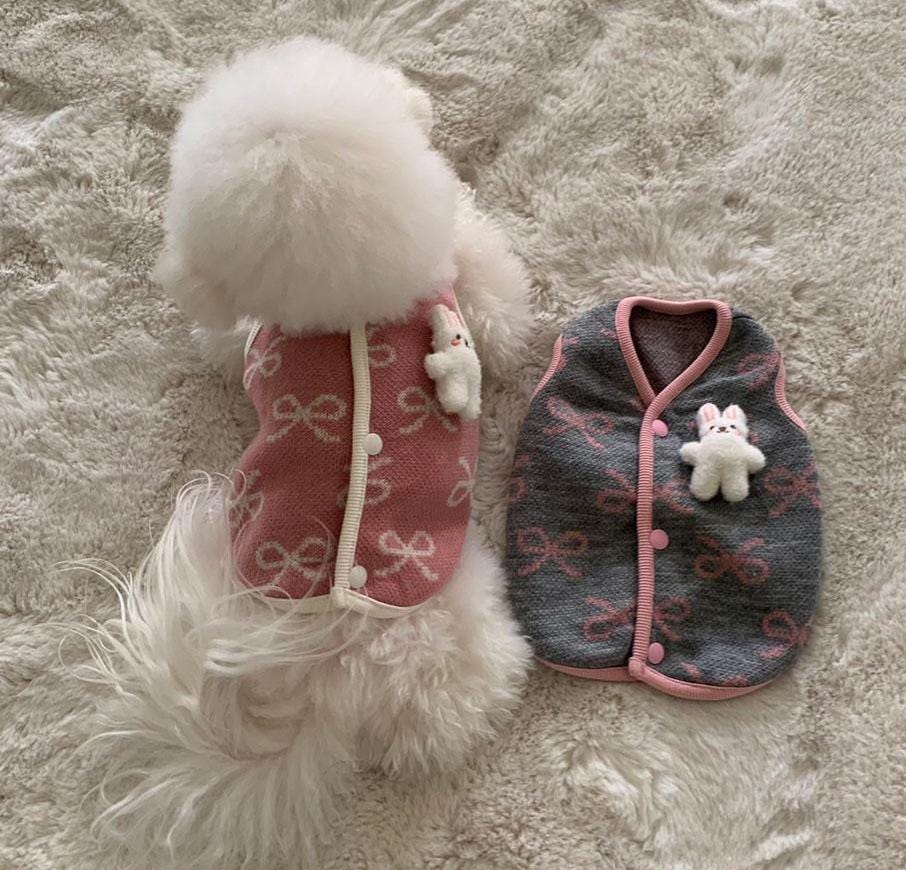 Ribbon Bunny Knit Vest, S-2XL, Small Dog Clothes, Winter Dog Outfit, Christmas Dog Top, NKPUP - NKpup