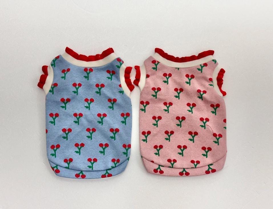 Cherry Knit Frill Tank Top, XS-2XL, Pet Clothing, Dog-Vest, Dog Jacket, Dog Fashion, Dog Apparel, Pet Clothing - NKpup