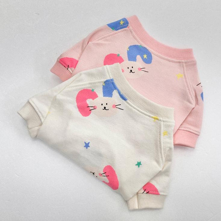Pink and white NKpup Star Bunny Cozy Sweatshirts for dogs with cute bunny and star patterns.