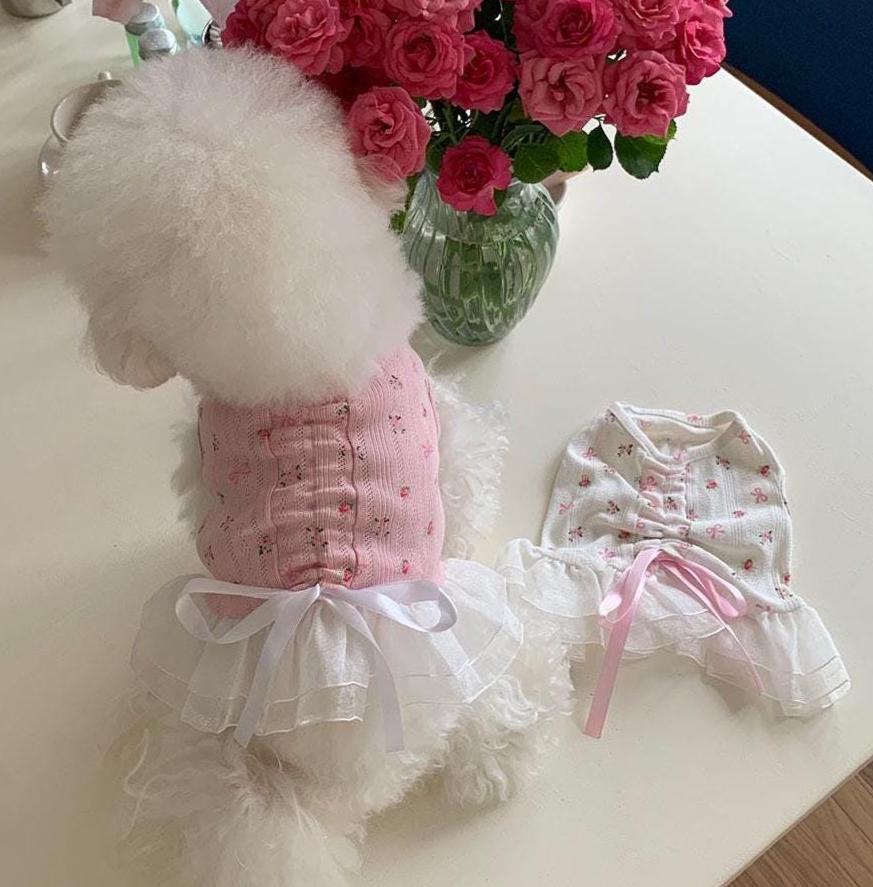 Floral Ribbon Tulle Dress S-XL, Small Dog Clothes, Dog Dress, Dog Wedding, Dog Luxury Dress, NKPUP - NKpup