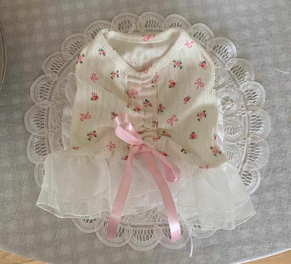Floral Ribbon Tulle Dress S-XL, Small Dog Clothes, Dog Dress, Dog Wedding, Dog Luxury Dress, NKPUP - NKpup
